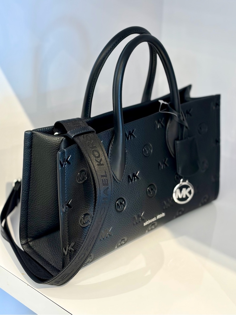 Michael Kors Mirella Medium Logo Debossed Satchel Black - Picture 11 of 12